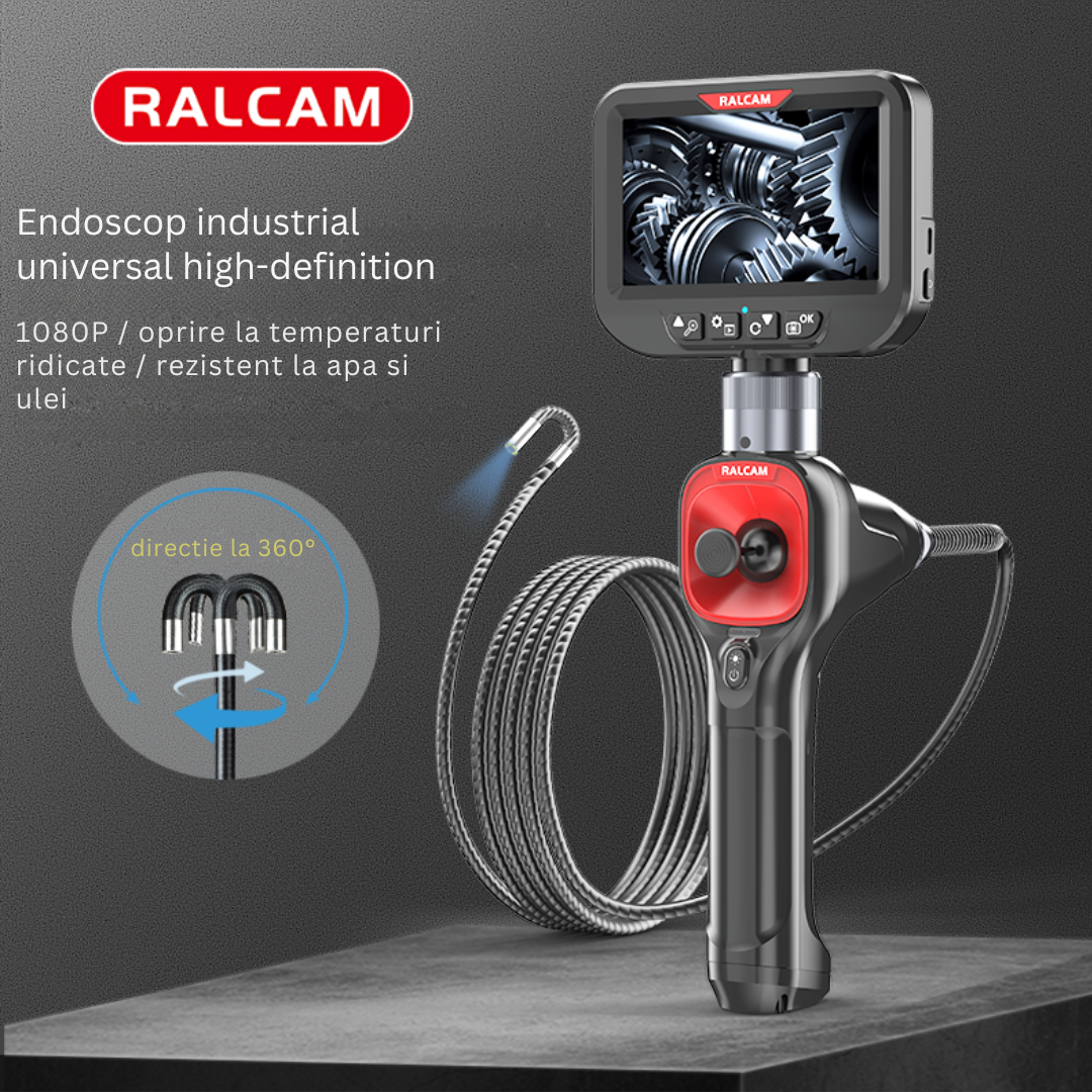 Camera endoscopica Ralcam F606B cu accesorii, cameră 62 mm, display 4.3 inch 1280x720 HD, unghi 360°, autonomie până la 6 ore, cablu 1 M, multicolor