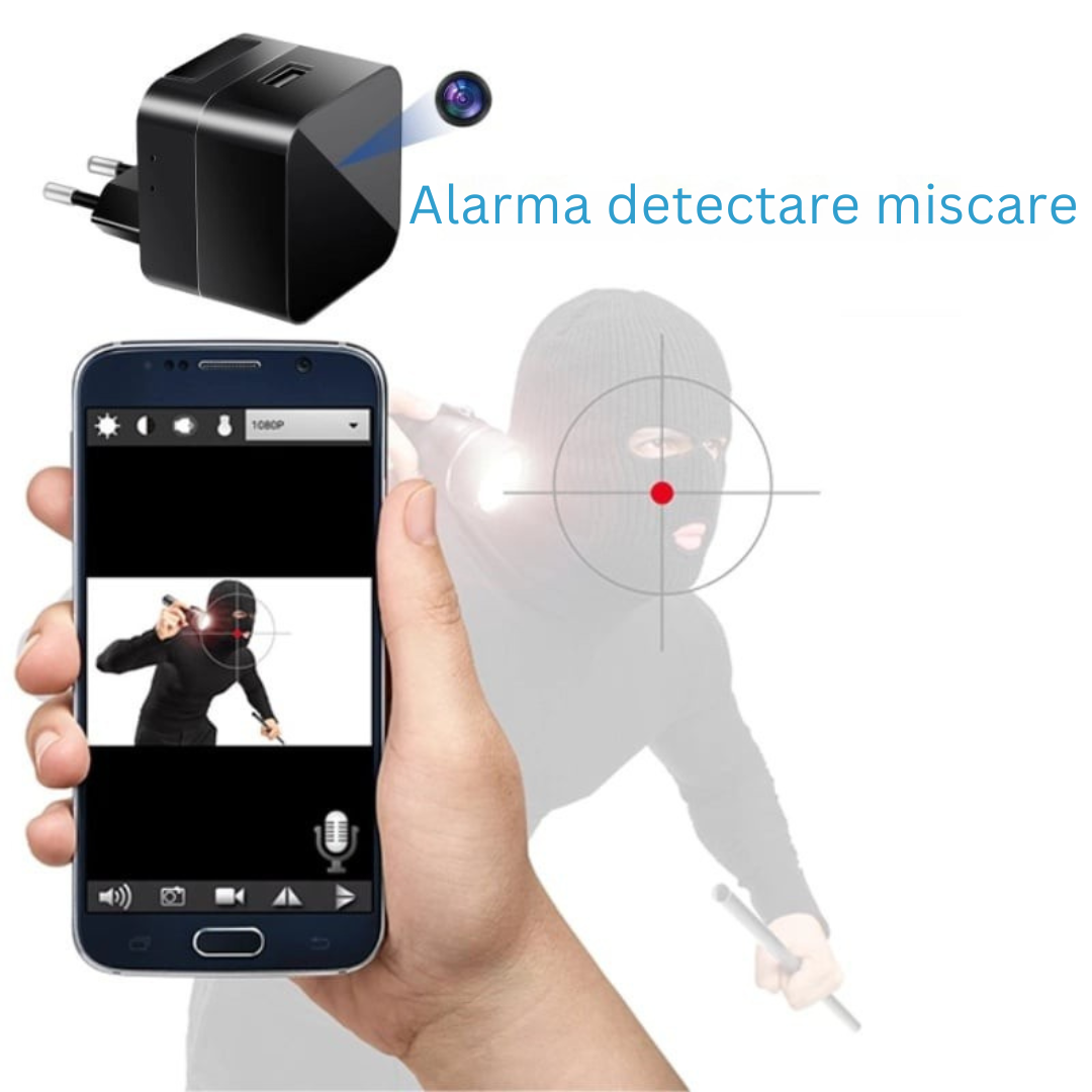 Incarcator USB cu Camera Spion, Wi-Fi, Full HD, Vedere Nocturna, Senzor de Miscare
