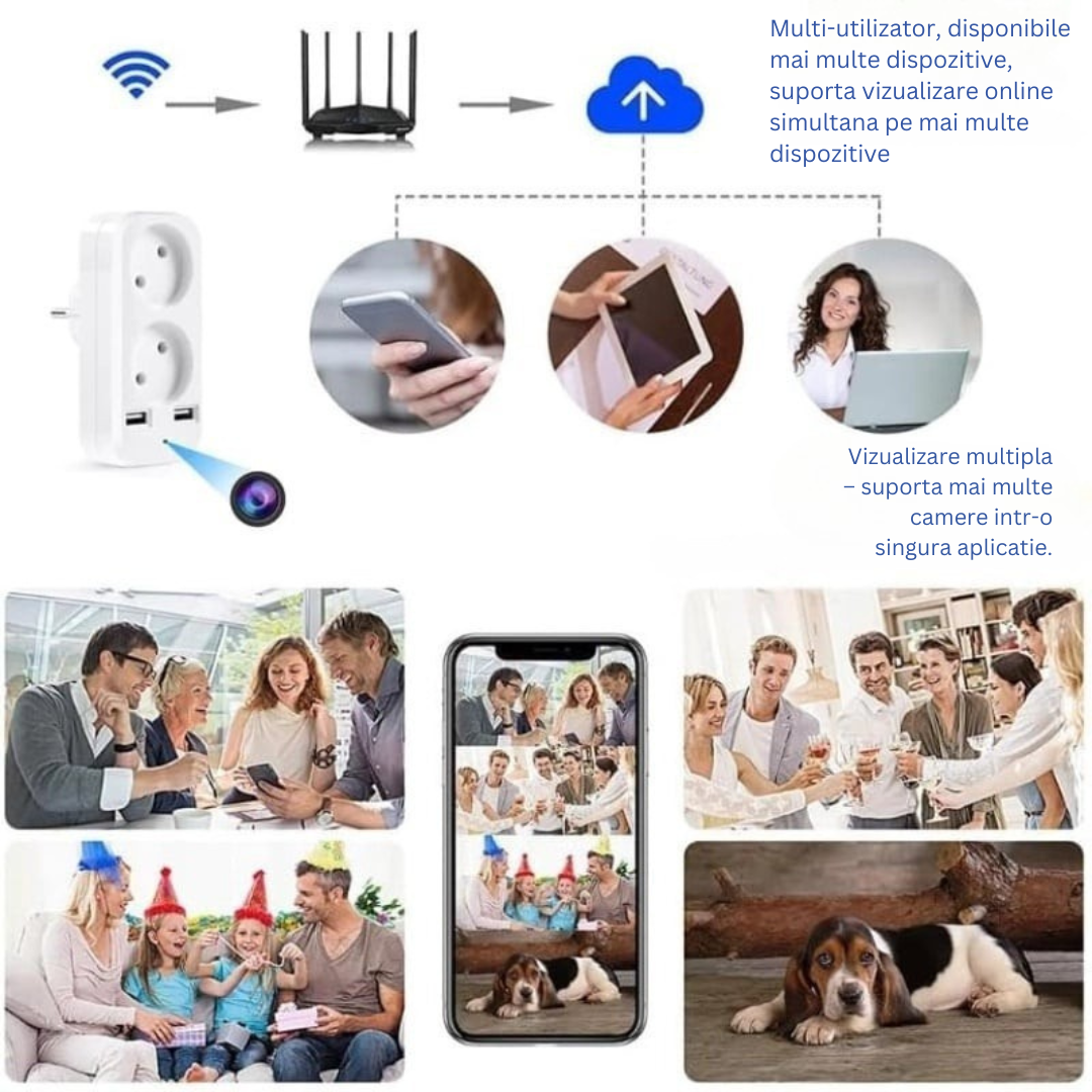 Camera Spion in Adaptor Dublu, Wi-Fi, Full HD, Vizualizare in Timp Real