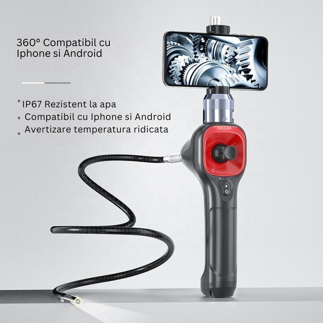 Camera endoscopica Ralcam F604A cu accesorii, cameră 39 mm, 1280x720 HD, unghi 360°, autonomie până la 6 ore, cablu 1 M, multicolor