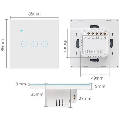 Intrerupator Smart Touch 2F, Wi-Fi, Sticla Securizata, LED