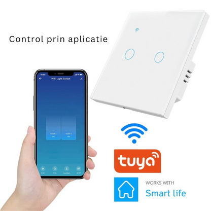 Intrerupator Smart Touch 2F, Wi-Fi, Sticla Securizata, LED