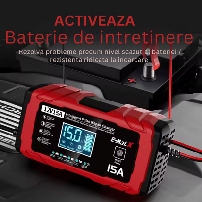 Redresor rapid auto 12V 15A cu functie de reparare – compatibil LiFePO4, AGM, GEL, Plumb-Acid
