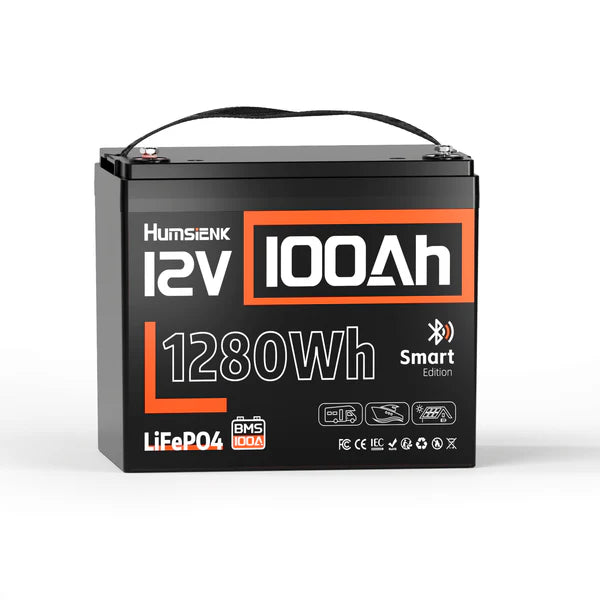 Acumulator Humsienk 12V 100Ah LiFePO4 Bluetooth Group 24, BMS 100A, 1280Wh