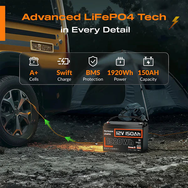 Acumulator Humsienk 12V 150Ah LiFePO4 Bluetooth Group 31, BMS 110A, 1920Wh