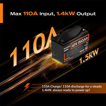 Acumulator Humsienk 12V 150Ah LiFePO4 Bluetooth Group 31, BMS 110A, 1920Wh