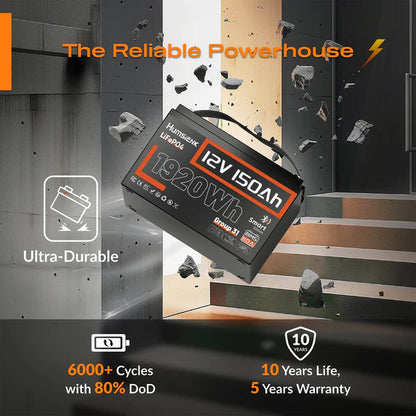 Acumulator Humsienk 12V 150Ah LiFePO4 Bluetooth Group 31, BMS 110A, 1920Wh