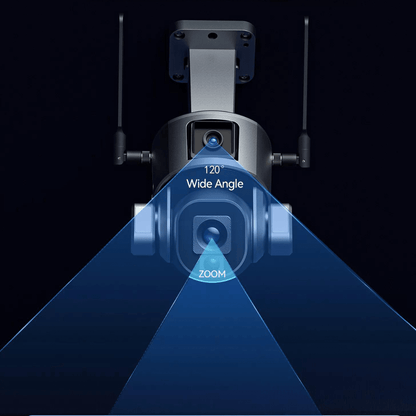 Camera de supraveghere wireless exterior WISTINO 4K Ultra HD, duală, zoom optic 10x, rezistentă la apă IP66, control din aplicație.