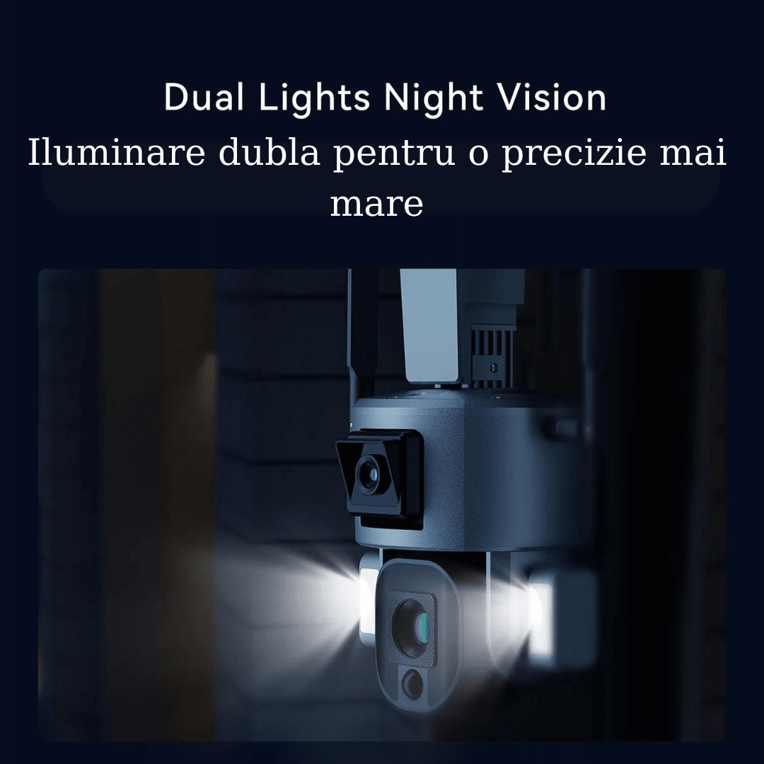 Camera supraveghere exterior wireless 4K Ultra HD WISTINO, duală, zoom 10x, încărcare solară, rezistentă la apă IP66, rotire din aplicație