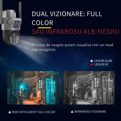 Camera Supraveghere WIFI 4K Ultra HD, Dual Camera 8MP, Incarcare Solara, Rotire Din Aplicatie, Rezistenta La Apa IP 66, Card de 64 GB