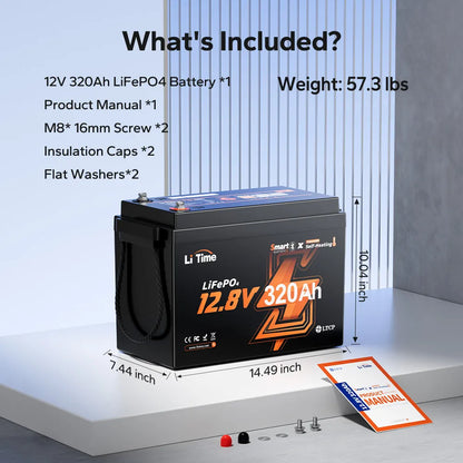 Acumulator LiTime 12.8V 320Ah Mini LiFePO4 Smart, Incalzire Automata, Bluetooth, BMS 200A