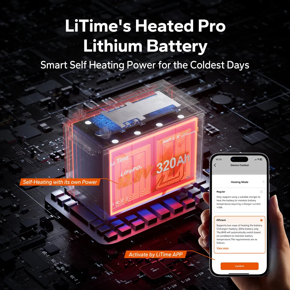 Acumulator LiTime 12.8V 320Ah Mini LiFePO4 Smart, Incalzire Automata, Bluetooth, BMS 200A
