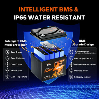 Baterie LiFePO4 12V 50Ah LiTime cu Bluetooth si BMS 50A, pentru Trolling Motor 20–70lb si barca (640Wh)