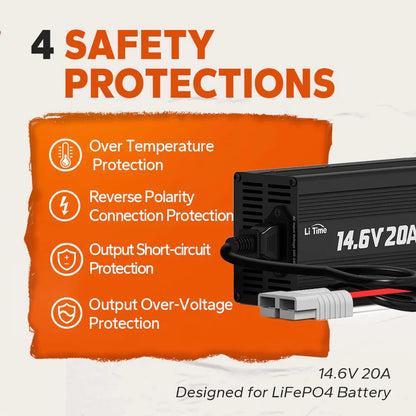 Incarcator Redresor LiTime 12V (14.6V) 20A pentru baterii LiFePO4  – incarcare rapida si sigura