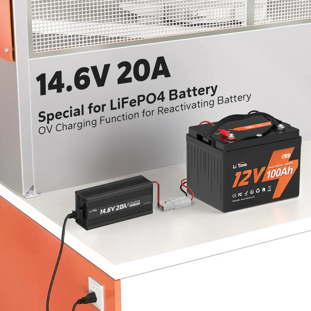 Incarcator Redresor LiTime 12V (14.6V) 20A pentru baterii LiFePO4  – incarcare rapida si sigura