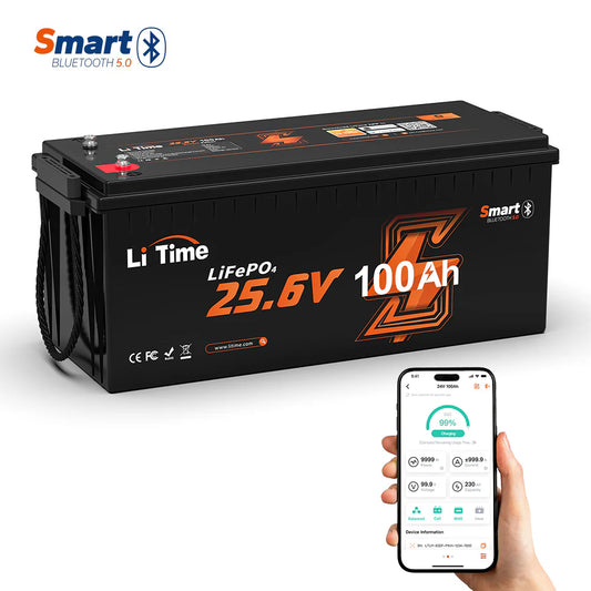Baterie LiTime 24V 100Ah LiFePO4 cu BMS 100A si Bluetooth pentru RV si Aplicatii Marine, Protectie Temperatura Scazuta