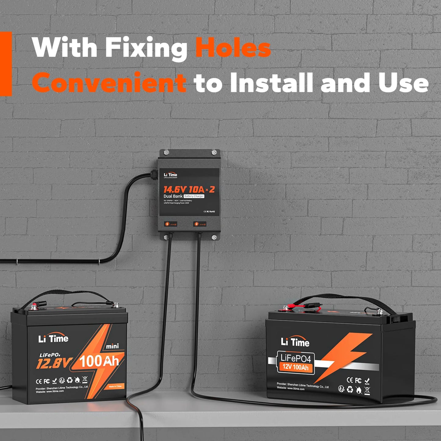 Incarcator Baterii LiTime 12V 10A Dual (2 Canale) pentru LiFePO4, AGM, GEL si Plumb-Acid