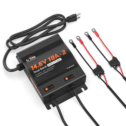 Incarcator Baterii LiTime 12V 10A Dual (2 Canale) pentru LiFePO4, AGM, GEL si Plumb-Acid