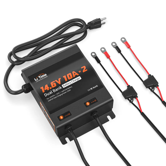 Incarcator Baterii LiTime 12V 10A Dual (2 Canale) pentru LiFePO4, AGM, GEL si Plumb-Acid