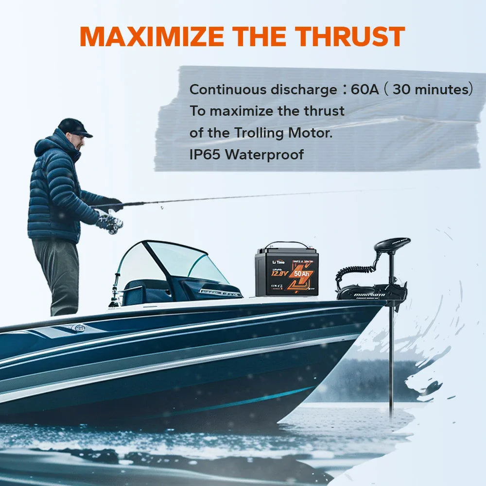 Baterie LiFePO4 12V 50Ah LiTime cu Bluetooth si BMS 50A, pentru Trolling Motor 20–70lb si barca (640Wh)