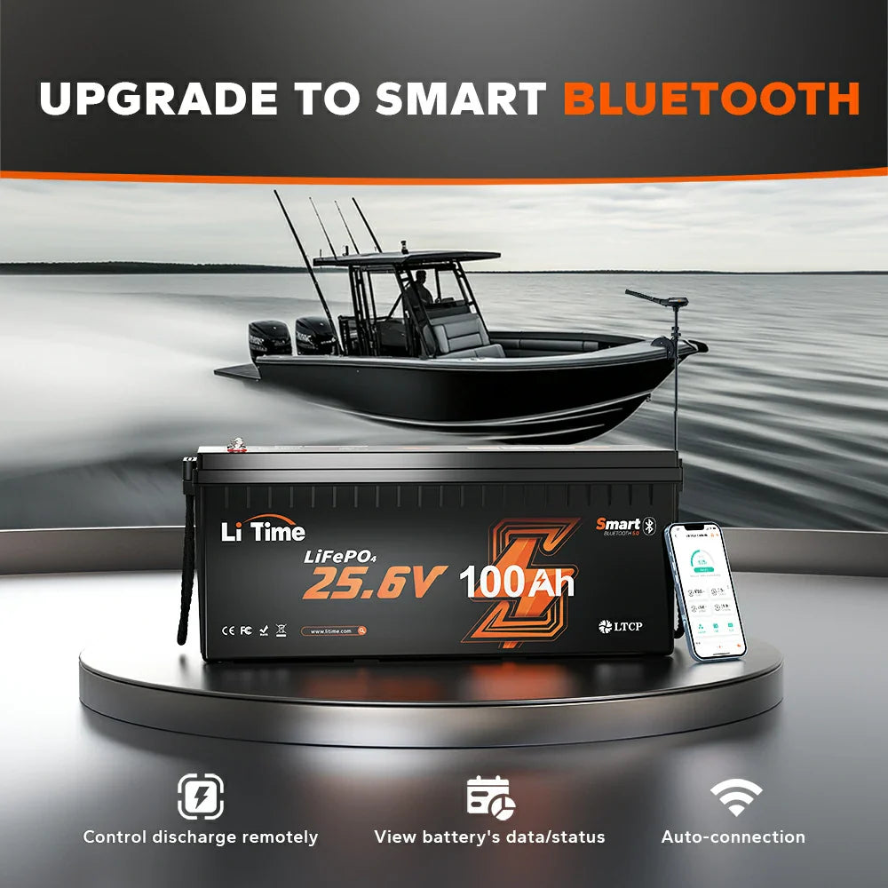 Baterie LiTime 24V 100Ah LiFePO4 cu BMS 100A si Bluetooth pentru RV si Aplicatii Marine, Protectie Temperatura Scazuta