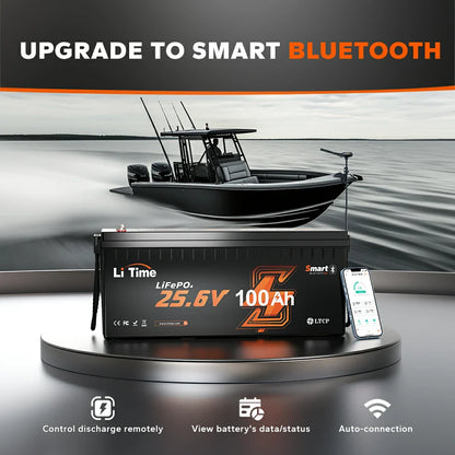 Baterie LiTime 24V 100Ah LiFePO4 cu BMS 100A si Bluetooth pentru RV si Aplicatii Marine, Protectie Temperatura Scazuta