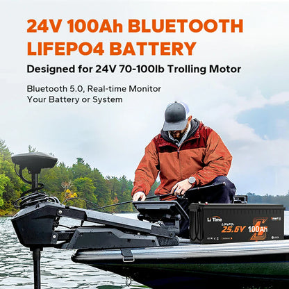 Baterie LiTime 24V 100Ah LiFePO4 cu BMS 100A si Bluetooth pentru RV si Aplicatii Marine, Protectie Temperatura Scazuta