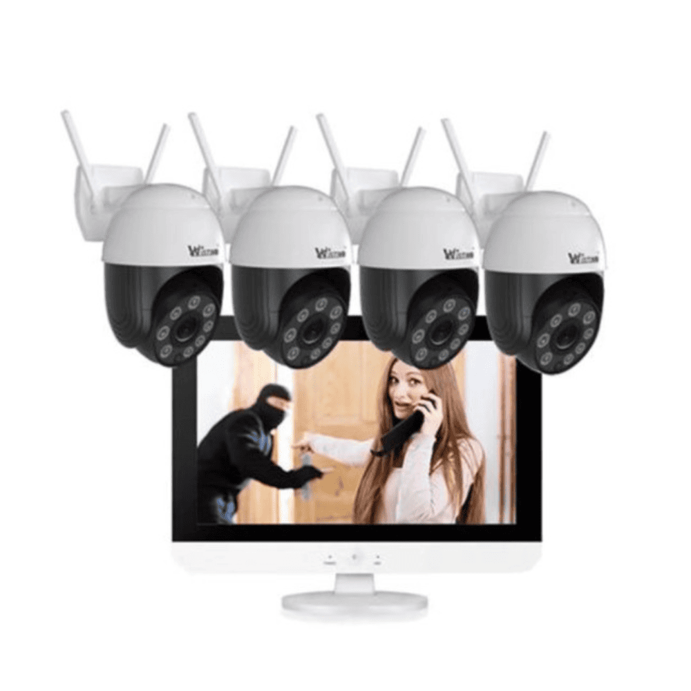 Sistem Supraveghere Profesional CCTV 4 Canale HD 4MP Wireless NVR IR 30m + Monitor pentru Interior/Exterior