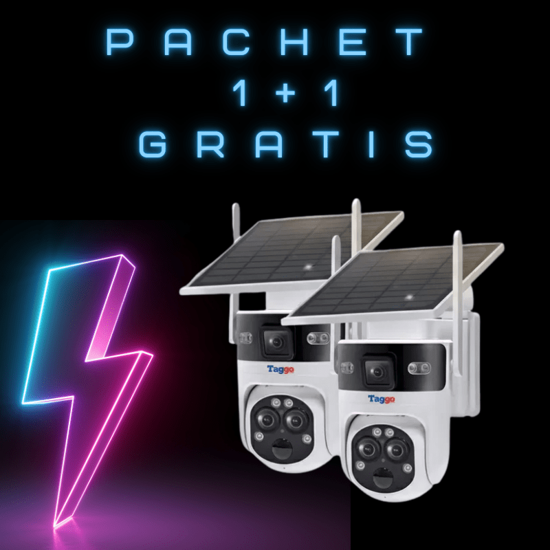 Pachet 1+1 camera de supraveghere Fast Bundle Taggo, 6MP, zoom 15x, incarcare solară, exterior, night vision, 3 lentile