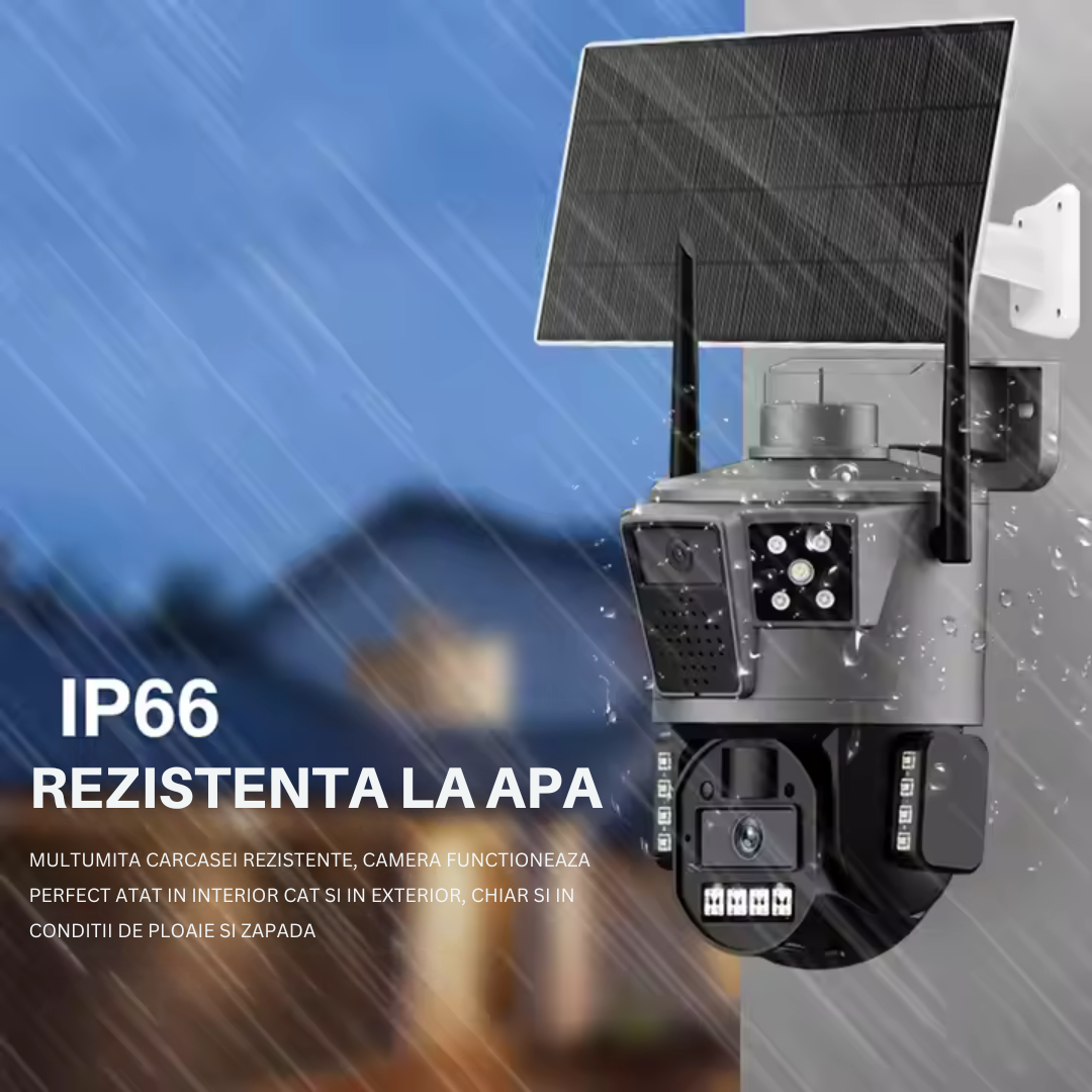 Camera de Supraveghere Solara 4G Cartela SIM 4K , Zoom 10X, Panou Solar 14W, Rezistenta La Apa IP 66