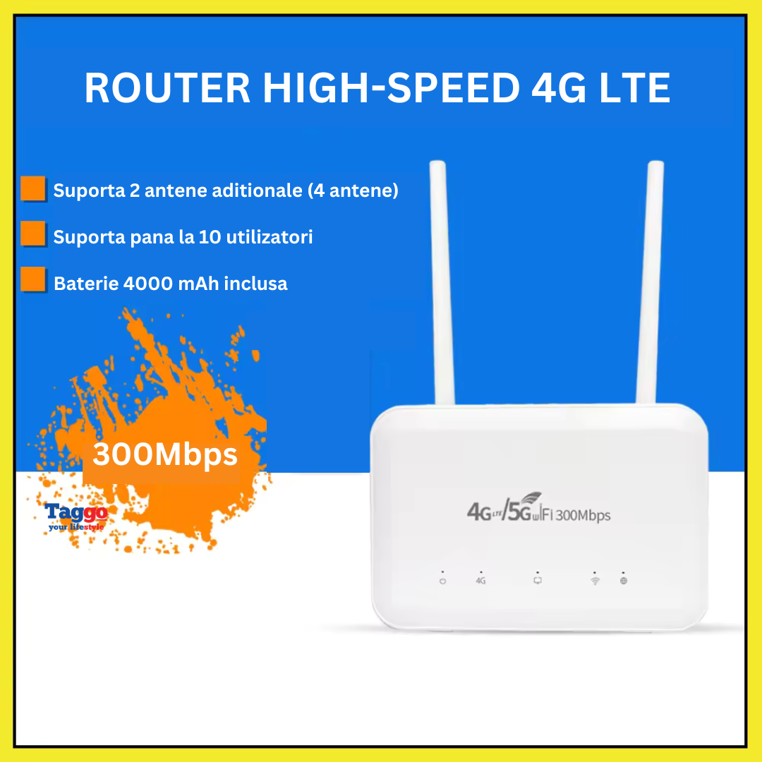 Router Wireless 300Mbps, Slot Cartela SIM 4G 5G, 4 antene externe, acu ...
