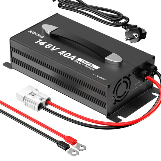 Incarcator Redodo 14.6V 40A LiFePO4 pentru Baterii 12V, Auto Cut-Off si Protectii