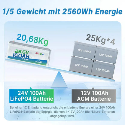 Baterie solara LITHIUM Redodo 24V 100Ah LiFePO4 cu BMS 100A, 2560Wh