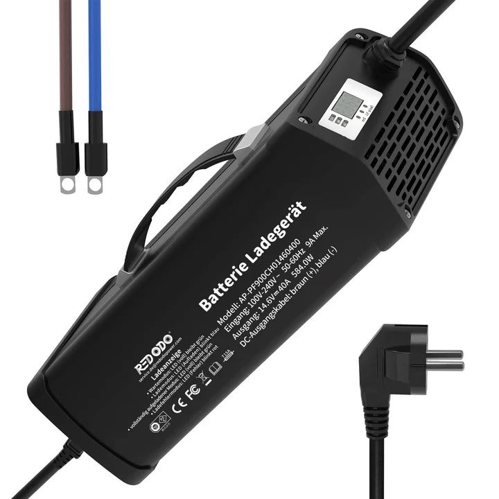 Incarcator Redodo 14.6V 40A LiFePO4 pentru Baterii 12V, Auto Cut-Off si Protectii