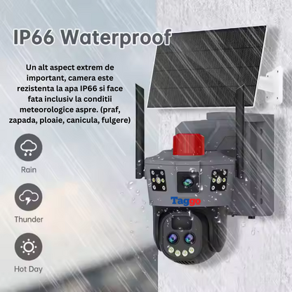 Camera de Supraveghere Solara 4G 12MP cu Trei Lentile, Zoom 10X, Rezistenta La Apa IP 66