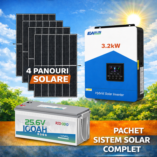 Kit solar off-grid 3.2kW invertor hibrid 24V MPPT 80A, 4 panouri 455W, baterie 24V 100Ah LiFePO4