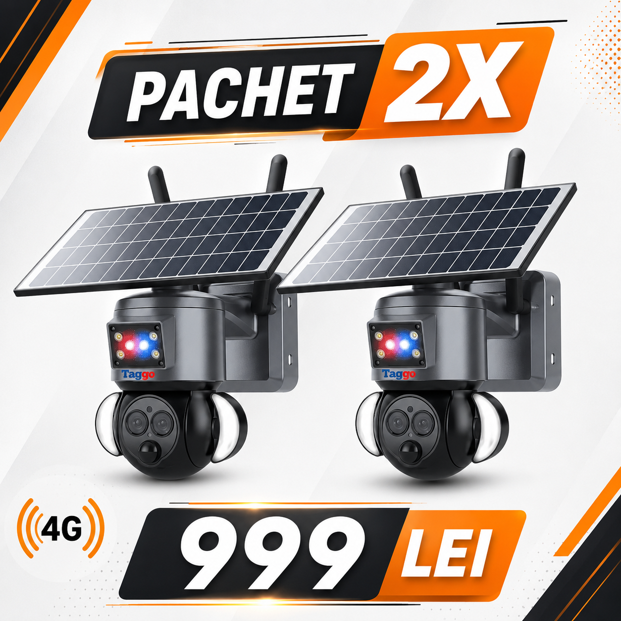 Pachet 2x Camere Supraveghere 4G 4K HD, Dual Lens, 12X ZOOM, Incarcare Solara, Rotire Din Aplicatie