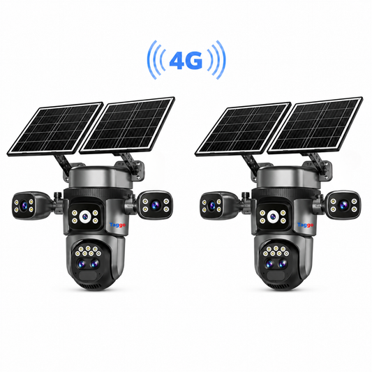 Set 2x Camere Crocodil, Panou Solar Dublu, 4G, Zoom 10x, AOV
