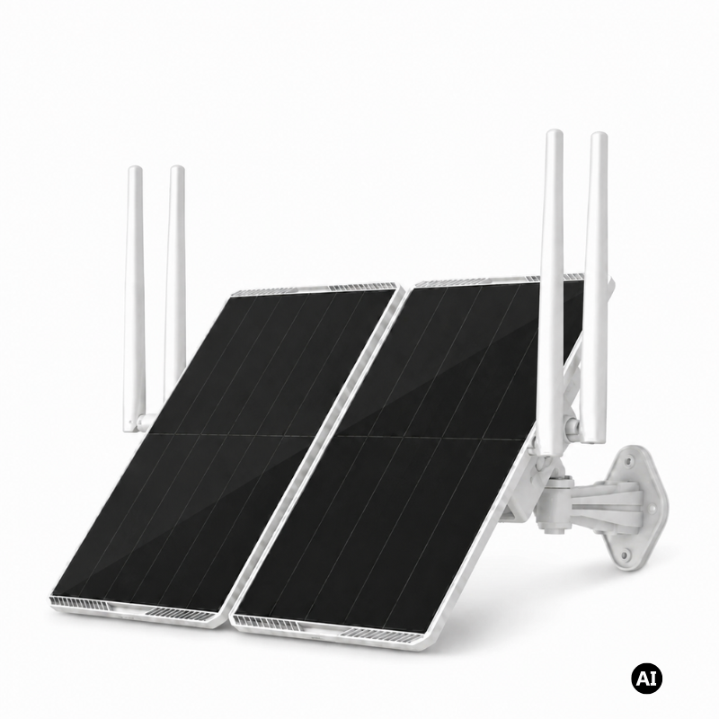Router Solar 4G cu Panou Dublu de 30W, Acumulator de 30.000 mAh, Acoperire 300 Metri pentru camere IP de exterior