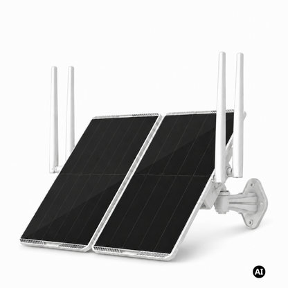 Router Solar 4G cu Panou Dublu de 30W, Acumulator de 30.000 mAh, Acoperire 300 Metri pentru camere IP de exterior