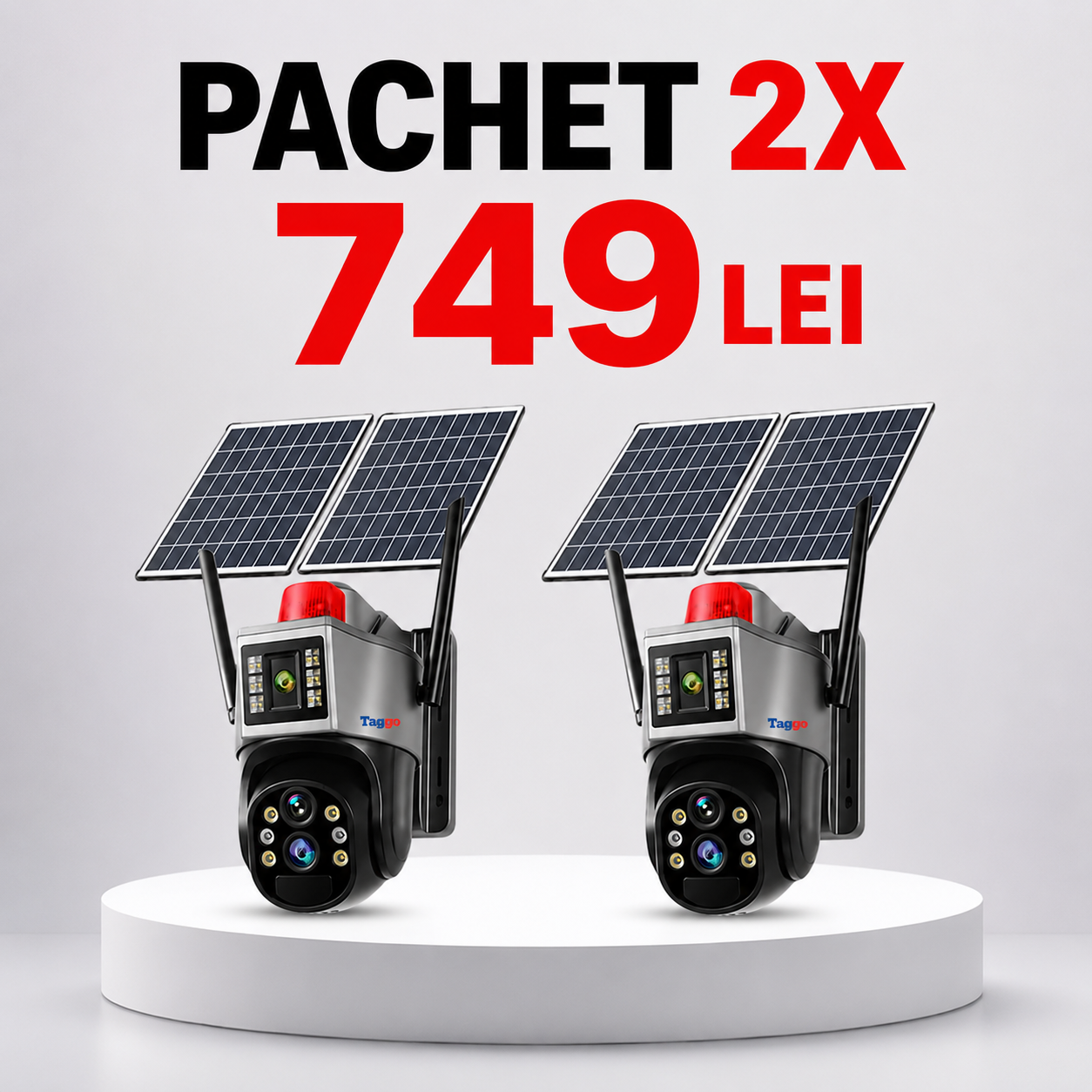 Pachet 2 x Camera de supraveghere cu dublu panou solar 4K, conexiune 4G Cartela SIM