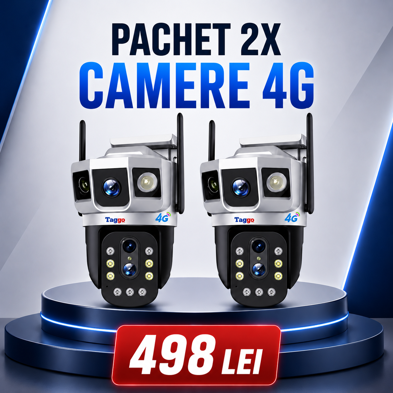 Pachet 2x Camera de Supraveghere 4G, 3 lentile, 6K 12MP, Zoom 10x optic