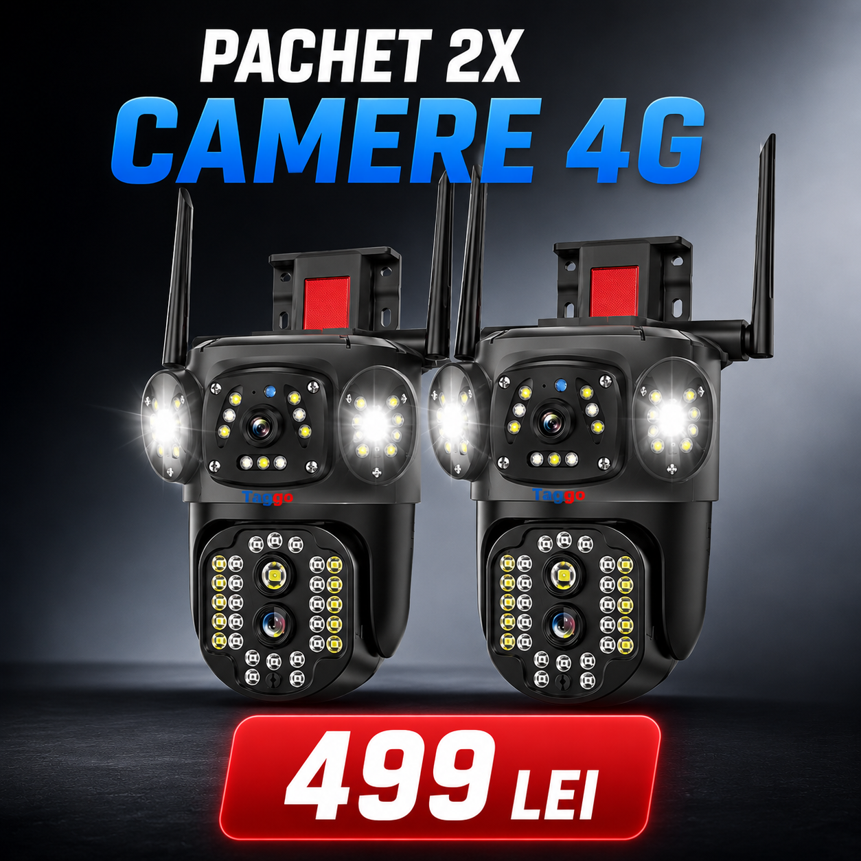 Pachet 2x Camere de supraveghere 4G Cartela SIM, ZOOM 10X