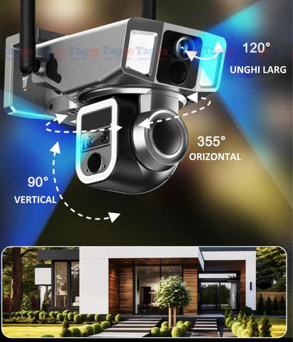 Camera Supraveghere 4G si WIFI 2K Ultra HD, Triple Lens, 10X Optical ZOOM, Incarcare Solara, Rotire Din Aplicatie, Rezistenta La Apa IP 66, Card Memorie 128 GB