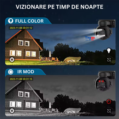 Camera Supraveghere WIFI 4K Ultra HD, Dual Lens, 12X ZOOM, Incarcare Solara, Rotire Din Aplicatie, Rezistenta La Apa IP 66