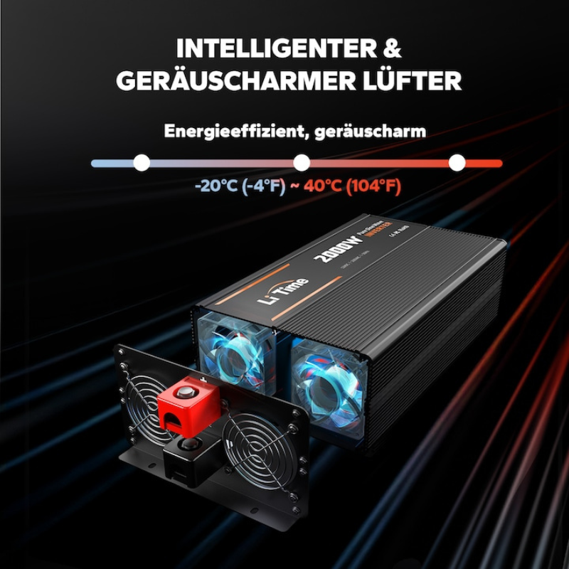 Invertor LiTime 2000W (4000W varf) Sinus Pur, 12V la 230V – Auto, Solar, Camping, protectie completa, telecomanda, 2 prize AC, 18A