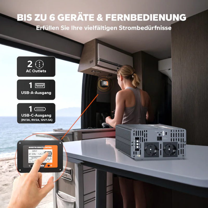 Invertor LiTime 2000W (4000W varf) Sinus Pur, 12V la 230V – Auto, Solar, Camping, protectie completa, telecomanda, 2 prize AC, 18A