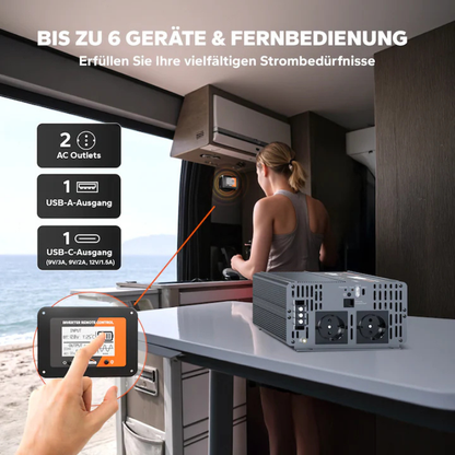 Invertor LiTime 2000W (4000W varf) Sinus Pur, 12V la 230V – Auto, Solar, Camping, protectie completa, telecomanda, 2 prize AC, 18A