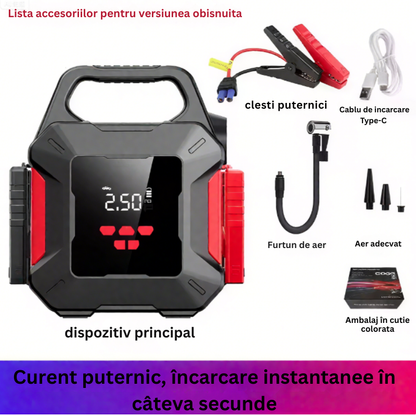 Robot pornire, Jump Starter Auto Portabil 10000 mAh – Compresor Anvelope & Power Bank USB pentru Porniri de Urgenta