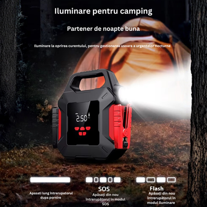Robot pornire, Jump Starter Auto Portabil 10000 mAh – Compresor Anvelope & Power Bank USB pentru Porniri de Urgenta